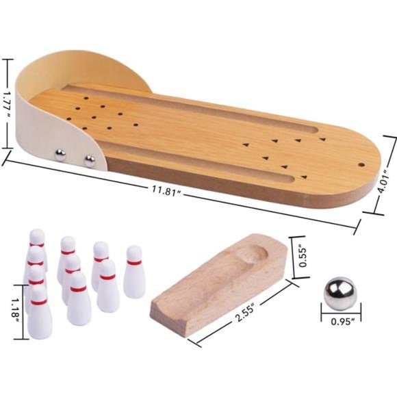 Table Top Mini Bowling Game Set-Tabletop Wooden Board Mini Arcade Desktop - Picture 2 of 6